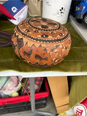 Hand Carved and Painted Gourd Box Peru